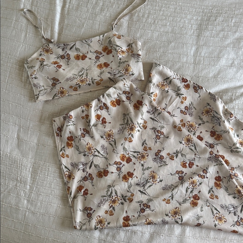 Audrey 3+1 Cream Floral Maxi Skirt Set with Rust and Mustard Accents